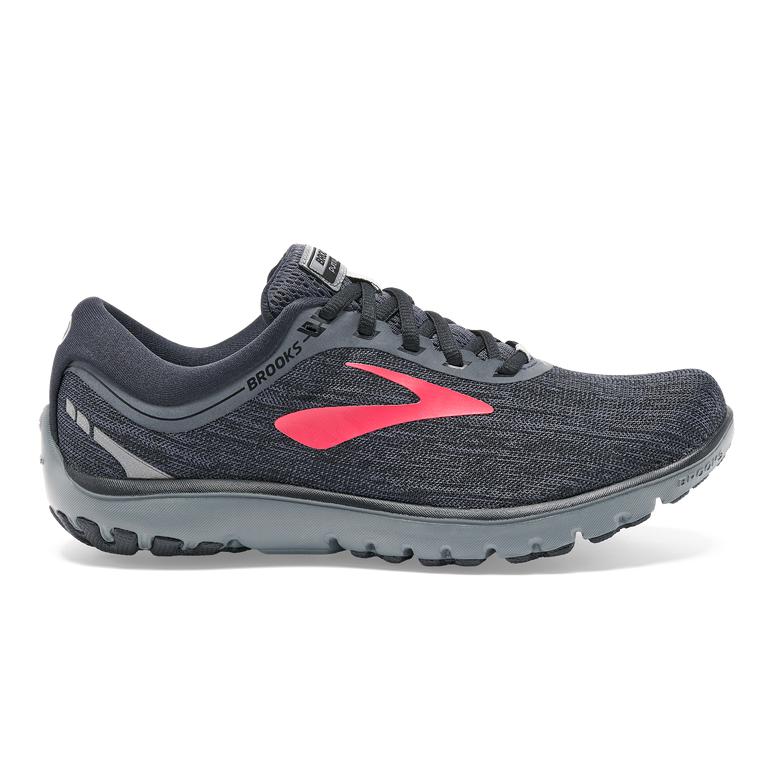 Brooks PureFlow 7 Womens Road Running Shoes - Black/Ebony/grey Charcoal/Red Teaberry - Indonesia (QT